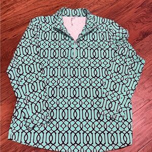 Lulu-B  light turquoise and Black Geometric Half-Zip Top! Golf core!!